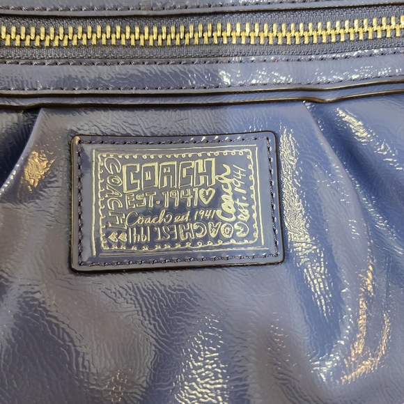 Coach Poppy Daisy Liquid Gloss Blue Canvas Patent Leather Crossbody or Shoulder - Picture 9 of 16